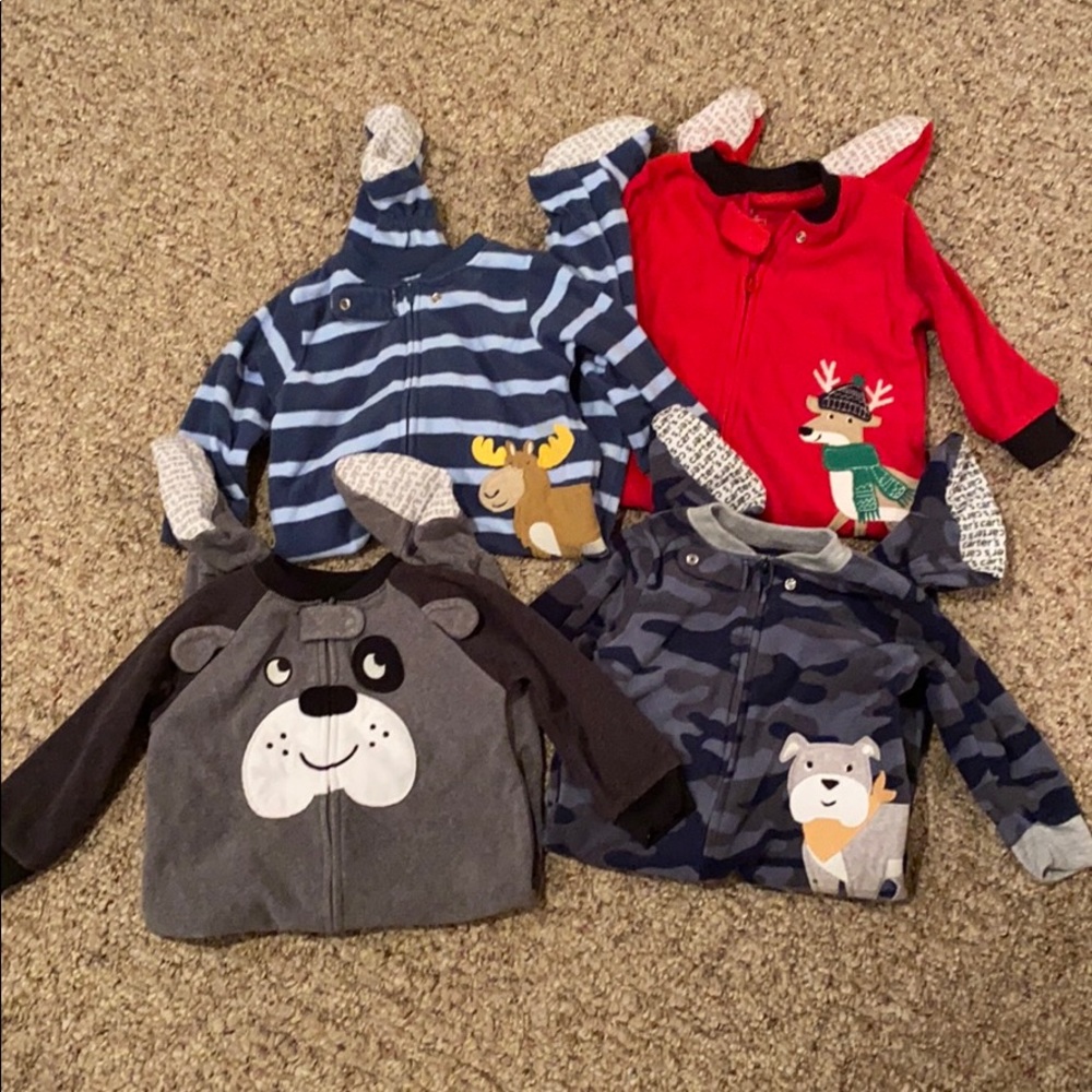 Four long sleeve fleece pajama sets 12 months